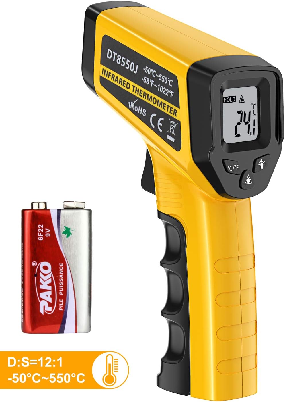 Cocoda Infrared Thermometer, Laser Thermometer, Non-Contact Digital Instant Read IR Temperature Gun -50°C~550°C (-58°F~1022°F) with LCD Backlight for Industry, Business, Science, Food, etc