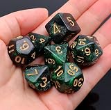 CREEBUY Polyhedral DND Dice Set Glitter Green Black Nebula RPG Dice view 5
