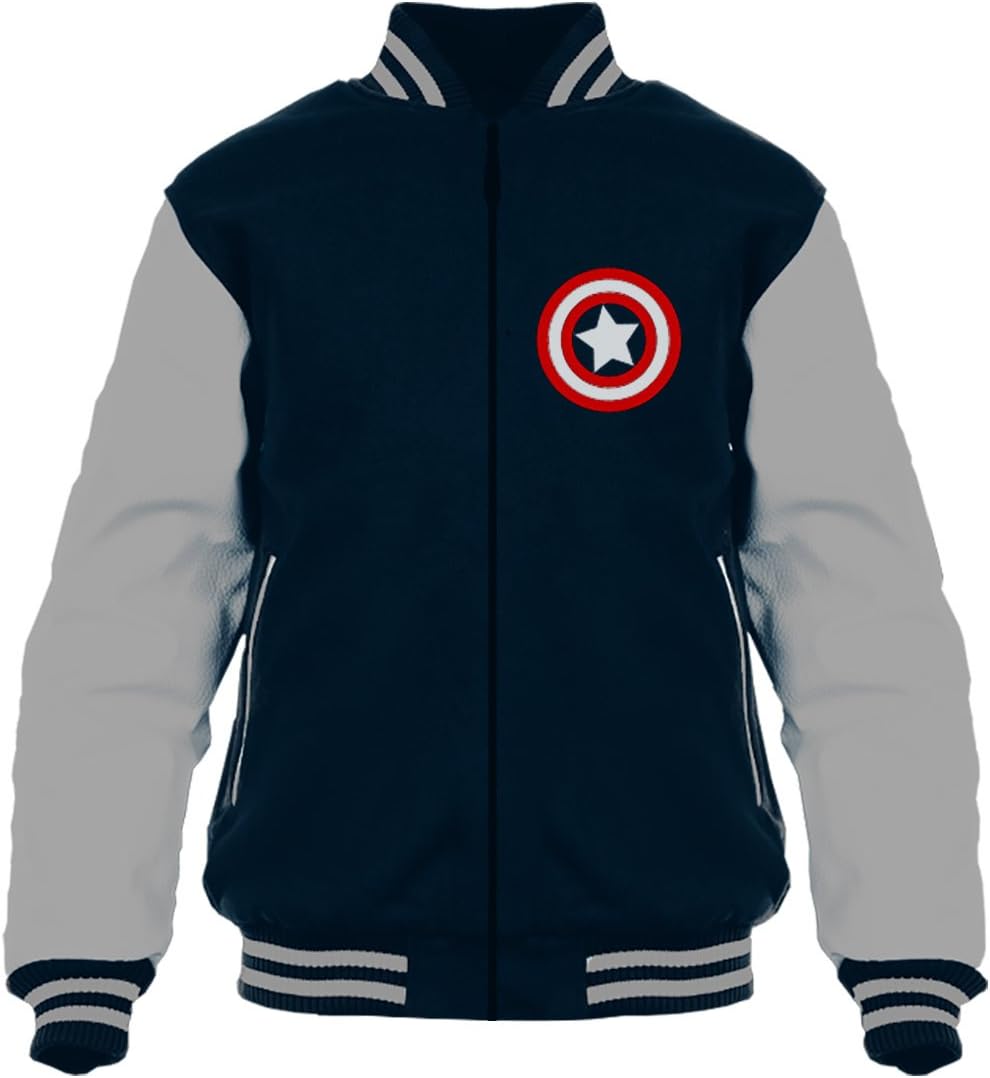 Women's Men's Cotton Captain America Superhero Bomber Jacket Hoodie Sweatshirt (Multicolour, Large)