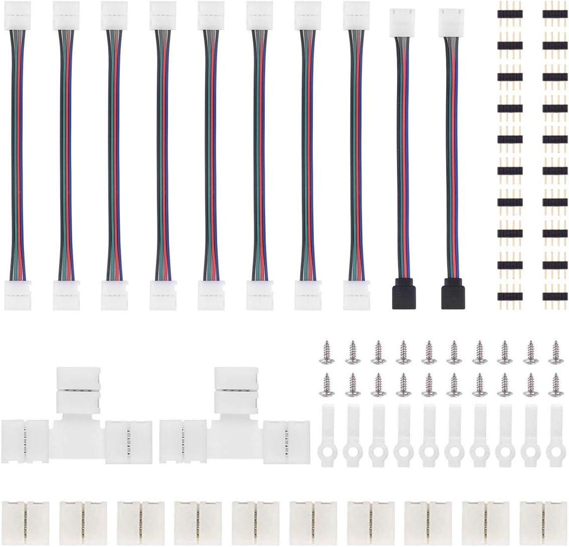 LED Strip Connector for 5050 10mm 4Pin, Includes 6 Types of Solderless LED Strip Accessories, Provides Most Parts for Led Strip Lights