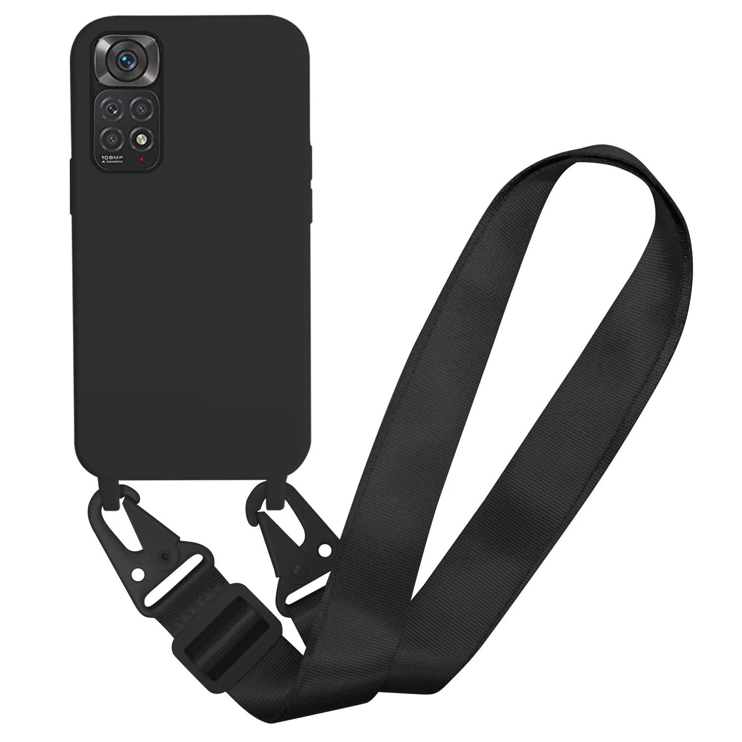 SLWYF Compatible with Xiaomi Redmi Note 11 4G/Note 11S Case, Liquid Silicone Protective Phone Case with Strap Adjustable Neck Cord Necklace Soft Cover Crossbody Lanyard for Xiaomi Redmi Note 11, Black