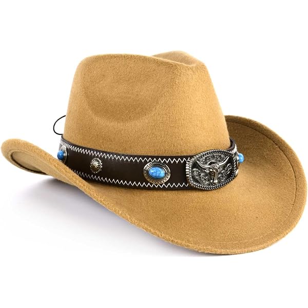 Tan Western Cowboy Hat with Turquoise Beaded Band Turquoise Beaded Band Brown Cowboy Hat in Bulk main image 4
