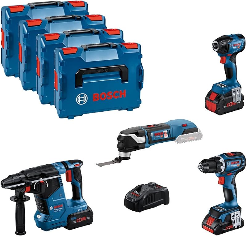 18V System Combo Kit: GSR 18V-90 C + GDR 18V-210 C + GBH 18V-24 C + GOP 18V-28 (inkl. 1x Akku ProCORE 4.0Ah, 2x Akku ProCORE 5.5Ah, Ladegerät GAL 1880 CV, L-BOXX)