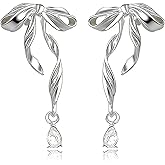 MYHAO CZ Bow Stud Earrings Ribbon for Women Teens 925 Sterling Silver Bowknot Earrings Hypoallergenic