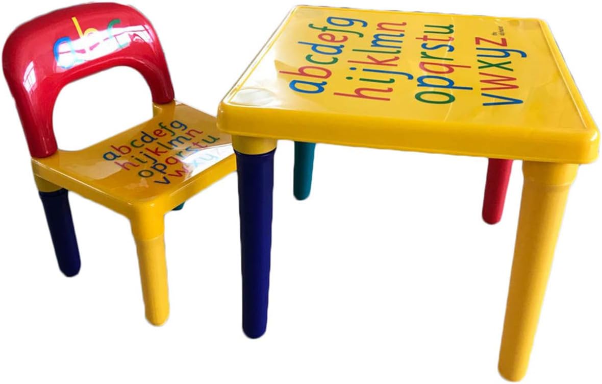 Kids Letter Table Chair Set, Light Weight Alphabetic Child Toddler Education Learning Activity Desk Furniture Kit for Playing Eating Painting on Home Bedroom School Kindergarten Nursery Yellow & Red