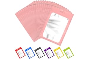 ANZNKU 100 Pack Resealable Food Storage Bags, Resealable Packaging Bags, Heat Seal Bags with Clear Window, Sealed Bags Foil Pouch Zip Bags for Food Storage (Pink, 4.13 x 5.91 Inches)