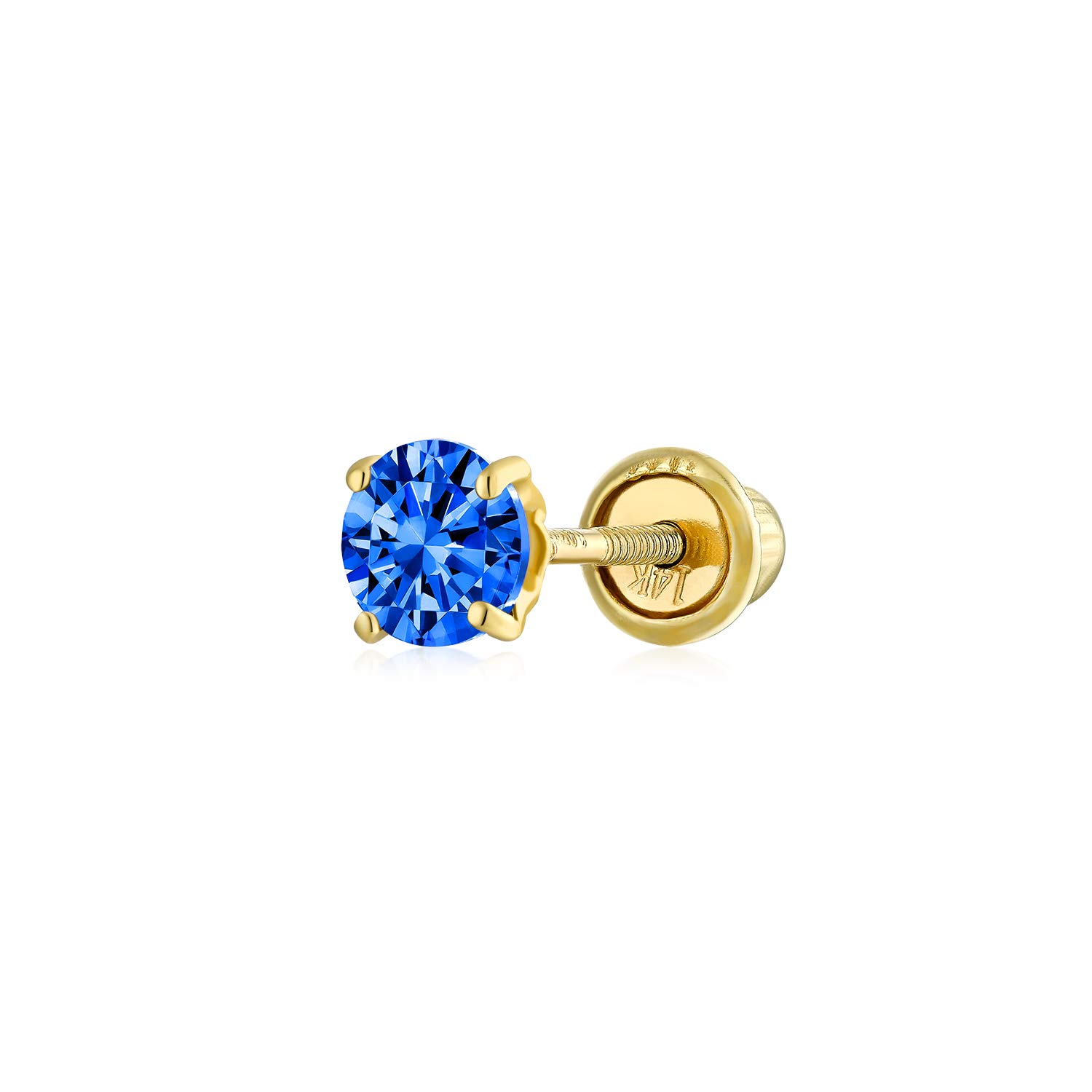 Minimalist Tiny Cubic Zirconia Royal Blue Simulated Sapphire CZ Round Helix Cartilage Ear Lobe Piercing Daith Round Solitaire 1 Piece Stud Earring Real Yellow Gold Screw back 3MM