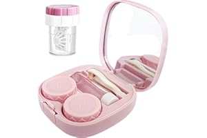 CADEVED Contact Lens Case Kit with Cleaner Washer, Contact Lenses Applicator Removal Tool Kit with Mirror Solution Bottle for Daily and Outdoor Use(Pink)
