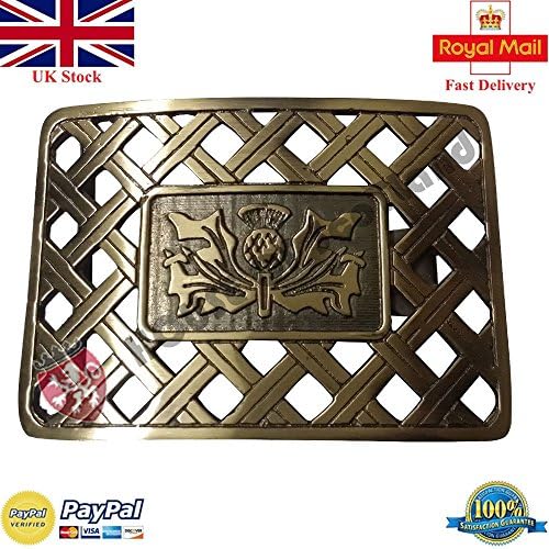 Men's Scottish Thistle Kilt Belt Buckle Antique Finish/Highland Belts Round Buckles Swirl Celtic Knot Beige