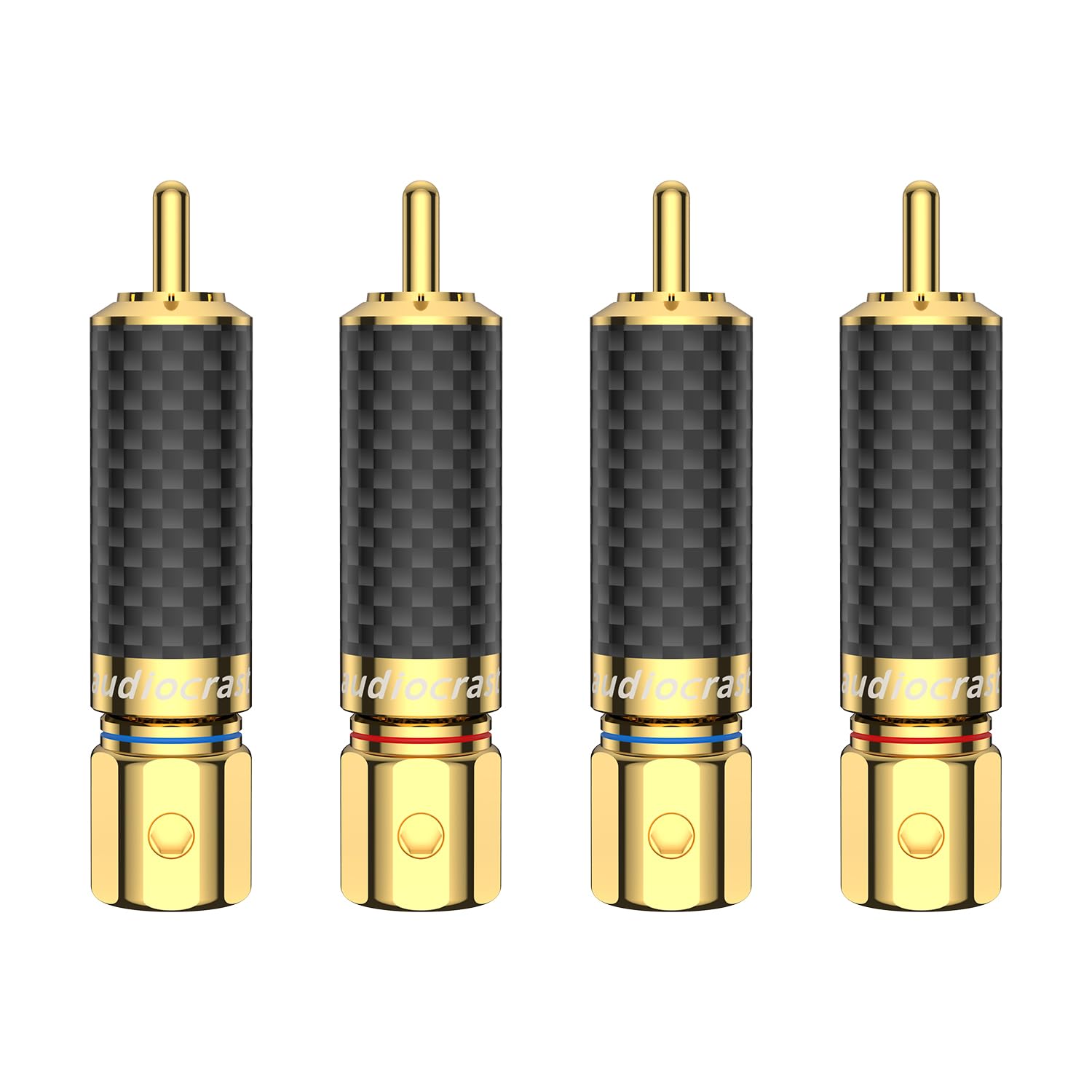 Audiocrast 4 Pcs Gold Plated Carbon Fiber Screw Locking RCA Plugs For Cables Up To 10mm