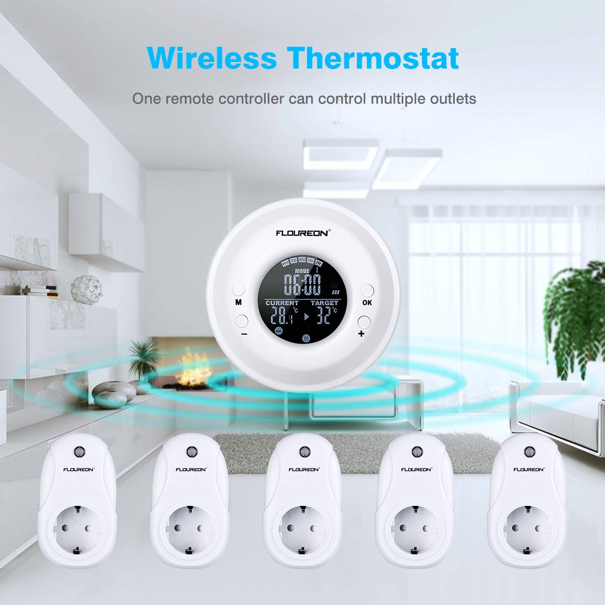 FLOUREON Termostato, Termostato per radiatore, Riscaldamento, Connettore RF, Regolatore di controllo della temperatura