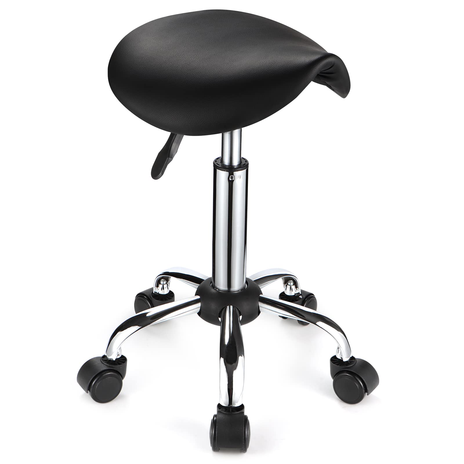 Photo 1 of FNZIR Saddle Rolling Stool with Wheels PU Leather Height Adjustable Swivel Stool Chair Black