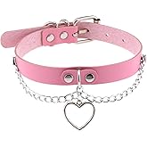 eYLun Women Leather Heart Chain Necklace - Punk Goth Choker Collar