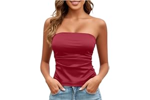 Women Satin Strapless Tube Tops Ruched Sleeveless Backless Bandeau Top Going Out Bustier Tops Silk Tank Shirts