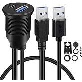 BATIGE USB 3.0 to Type C 3.0 Car Mount Flush Cable Dual Port Male to Female Extension Waterproof Cable for Car Truck Boat Motorcycle Dashboard Panel - 3ft