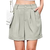 QUEZHU Women's Summer Dressy Casual Elastic Waist Wide Leg Suit Tailored Shorts Comfy Elagant Work Trouser Shorts
