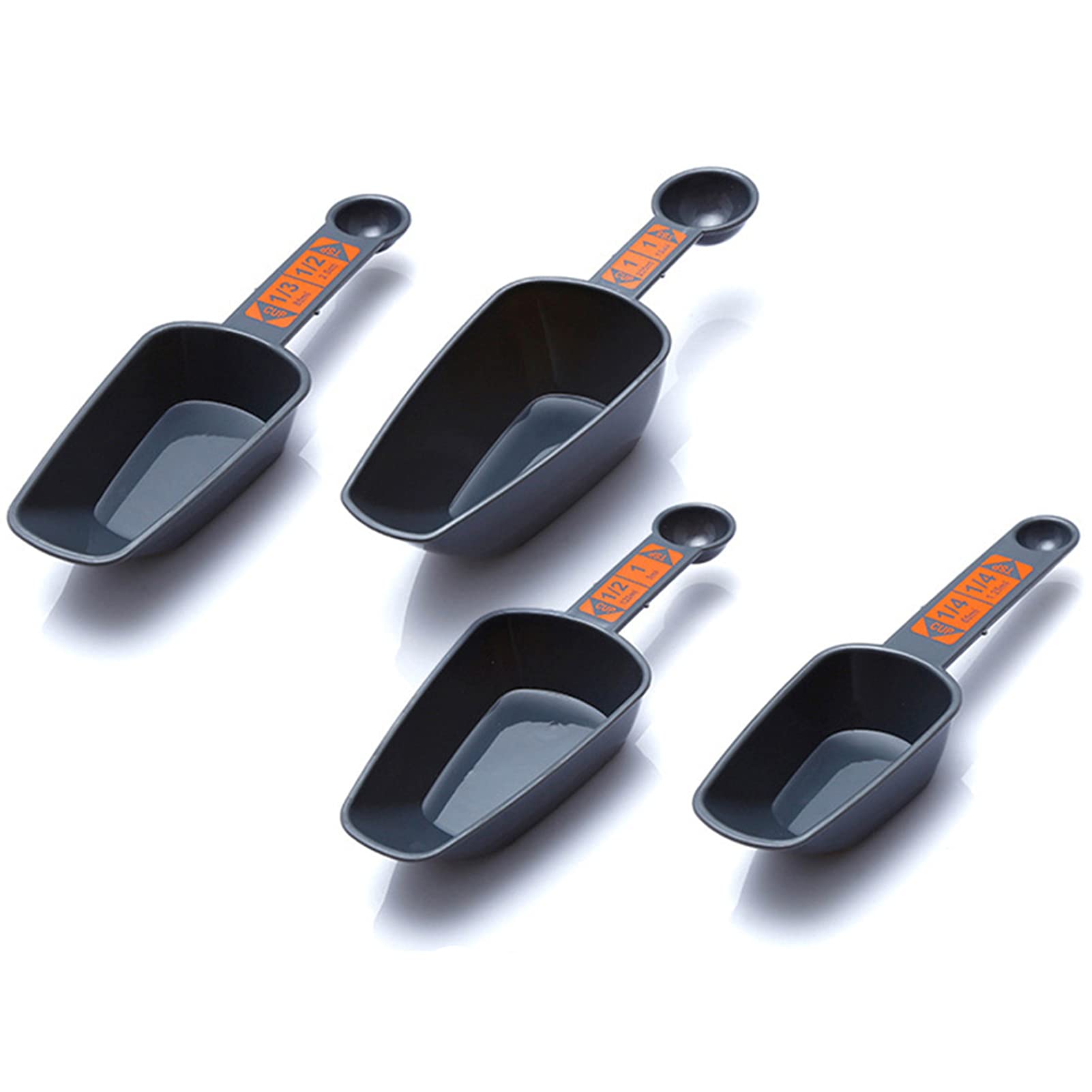 DUBENS Set of 4 Plastic Measuring Cups Coffee Measuring Spoons with Double End and Scale, Equipped with Cake Scraper Set for Children Adults Kitchen Bakery Pastry