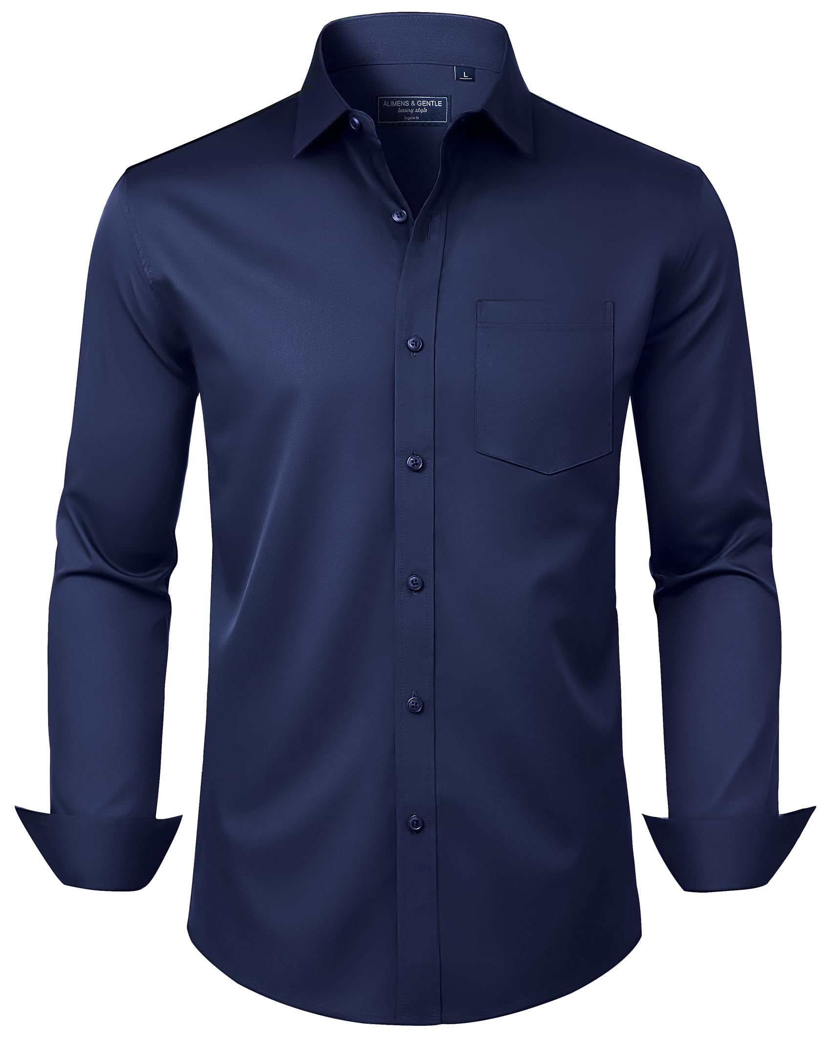 Photo 1 of ***** DIRTY Alimens & Gentle Navy Blue Dress Shirt Men Long Sleeve Wrinkle Free Stretch Business Casual Wedding Button Down Shirt L