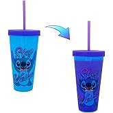 Disney Lilo & Stitch Stay Weird Color-Changing Plastic Travel Tumbler | Includes Reusable Straw and Leak-Resistant Lid | Holds 24 Ounces