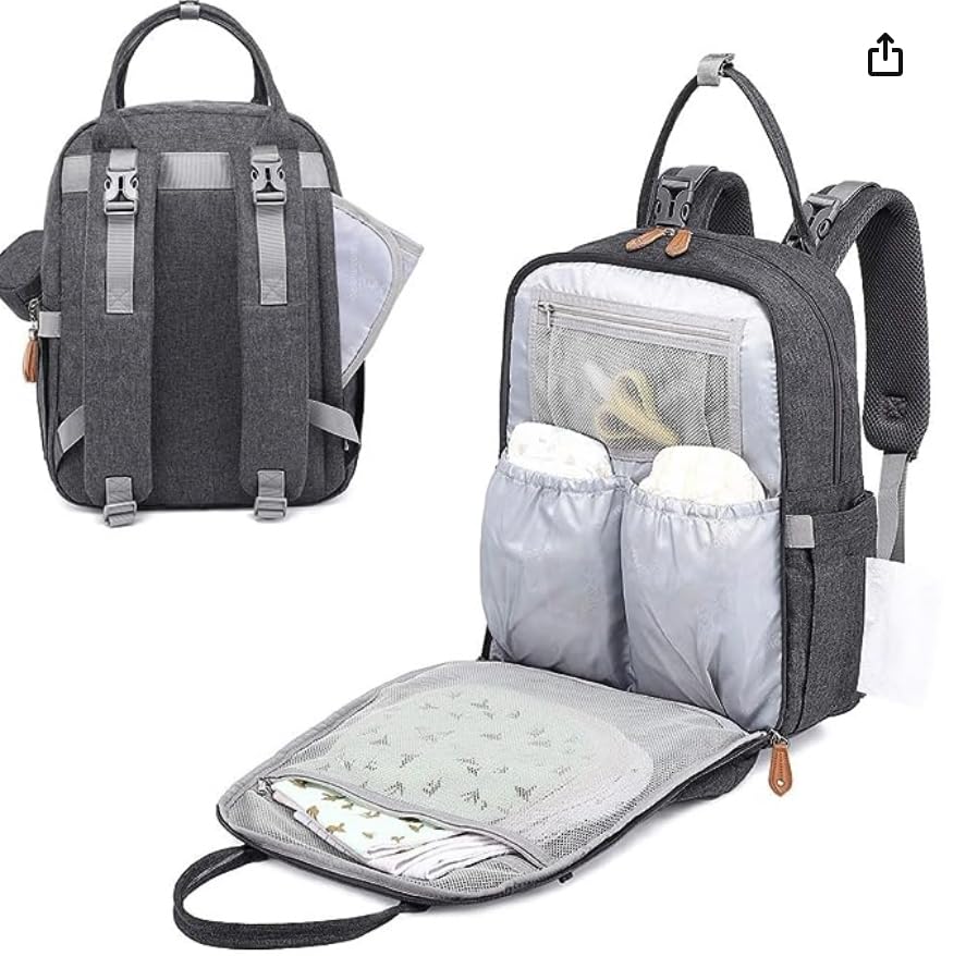 Tabernimbus Diaper Bag Backpack - Baby Essentials Travel Bag - Multi function Waterproof Diaper Bag, Travel Essentials Baby Bag with Changing Pad, Stroller Straps & Pacifier Case – Unisex, Dark Gray