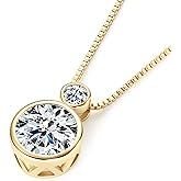 DYUNQ Moissanite Necklace for Women, Solitaire Pendant, D Color Round Cut 925 Sterling Silver Necklace, GRA Certified, 18+2 inch Box Chain