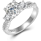 Bowisheet Moissanite Engagement Rings for Women - 925 Sterling Silver Lab Created Diamond Round Cut Weeding Bands, Solitaire Promise Ring for her Valentines Day Gifts Ideal Gift for Womens