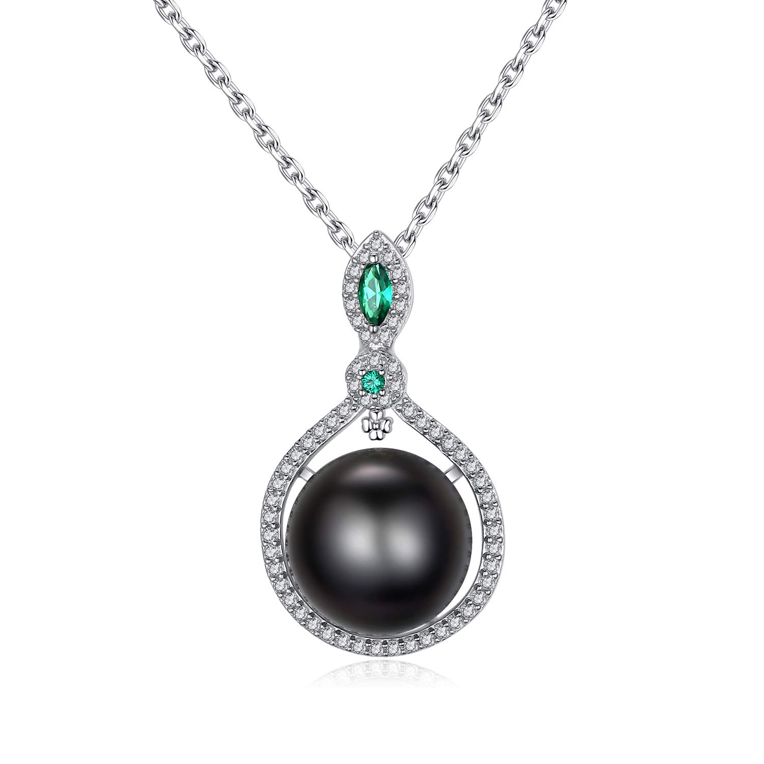 VIKI LYNN 10-11mm AAA Quality Tahitian Cultured Black Pearl Pendant Necklace Sterling Silver CZ for Women