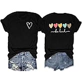 Be Kind Shirt Women Heart Leopard Printed Teacher T-Shirt Cute Kindness Graphic Motivational T Shirt Tops