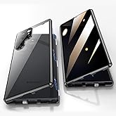 Jonwelsy Anti Peeping Case for Samsung Galaxy S23 Ultra, 360 Degree Front and Back Privacy Tempered Glass Cover, Anti SPY Screen, Anti Peep Magnetic Adsorption Metal Bumper for S23 Ultra (Black)