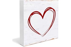 DUMYUM Valentines Decor Valentines Day Decorations Rustic Heart Wooden Sign Home Bedroom Decor for Desk Table Shelf 5 x 5 Inches