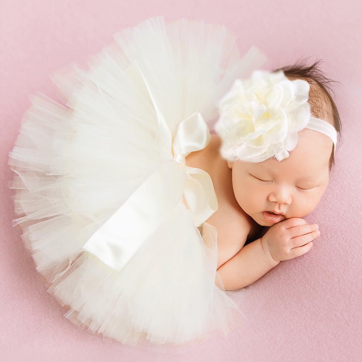 Photo 1 of Ylsteed Newborn Girls Photography Prop Infant Tutu Skirt Newborn Lace Tulle Skirt Girl Photo Shoot Outfits Infant Princess Costume Clothes Photo Props-Beige