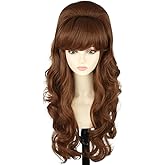 Lucoacos Women Brown Bouffant Big Beehive Wig Housewife Costume Wig Halloween Party Cosplay Wigs
