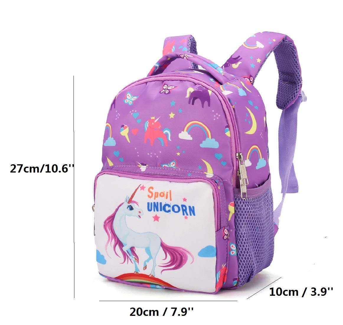 Fanovo Unicorn Backpack for Kids Nylon School Bag, Mini Unicorn Backpack, Cartoon Unicorn Kids Bags Kindergarten Backpack for 1-5 -Year-Old + 1 PC Unicorn Pencil Case + 5 PC Unicorn Hairties
