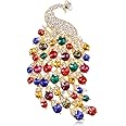 Rhinestone Peacock Brooch Pin for Women Girls Fashion Exquisite Exaggerated Big Crystal Bird Animal Brooches Lapel Pins Elegant Dress Accessories Wedding Christmas Birthday Jewelry Gift