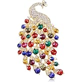Rhinestone Peacock Brooch Pin for Women Girls Fashion Exquisite Exaggerated Big Crystal Bird Animal Brooches Lapel Pins Elegant Dress Accessories Wedding Christmas Birthday Jewelry Gift