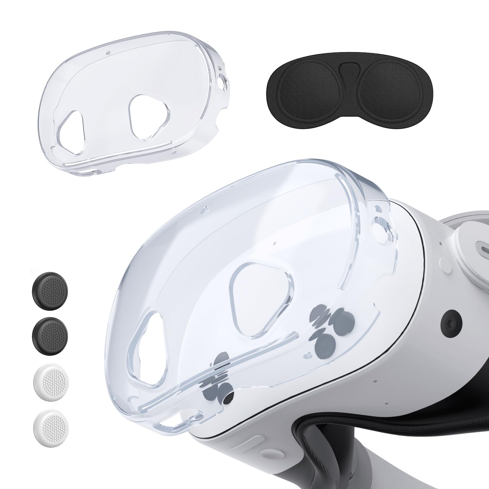 Protective Case for Meta Quest 3S,VR Accessories for Meta Quest 3S, Replacement Kit for Meta Quest 3S, Compatible with Meta Quest 3S Headset Transparent TPU Case with Rocker Caps and Dust Cover Set