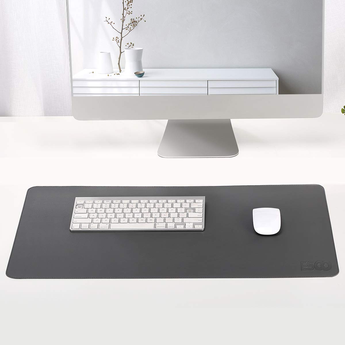 ESCOCO Multifunctional Desk Pad,Office Desk Mat,80 x 40 cm PU Leather Ultra Thin Waterproof Mouse Pad, Laptop Desk Mat,Dual Use Desk Writing Mat for Office/Home (Gray/Black)