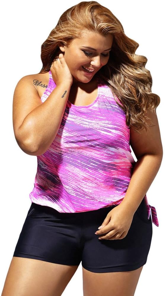 Swimwear Women's Fashion Printing Round Neck Cover Belly Boxer Conservative Vest Split Swimsuit