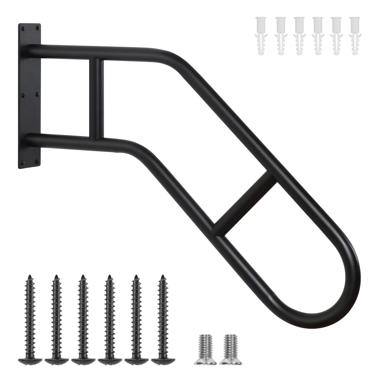 SMONTER Handrails for Outdoor Steps, 1-3 Steps Wall Mount Hand Rail, Safety U-Shape Metal Grab Bars, Stair Handrail for Indoor Stairs, Stair Railing Indoor for Pregnant Women, Elderly, Disabled, 1 pcs