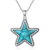BETHZA Turquoise Star Necklaces 925 Sterling Silver Genuine Blue Turquoise Star Pendant Western Vintage Jewelry Gifts for Women