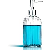 UZDOTB Hand Soap Dispenser, 400ml 13.5Oz Slim Clear Glass Soap Dispenser with Pump, Refillable Premium Decorative Washing Hands Liquid Lotion Dish Soap Dispenser for Kitchen Bathroom Shower