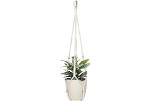 BlueMake 32inch Macrame Plant Holder,Indoor Hanging Planters with Wood Beads No Tassels Boho Home Decor (Ivory)