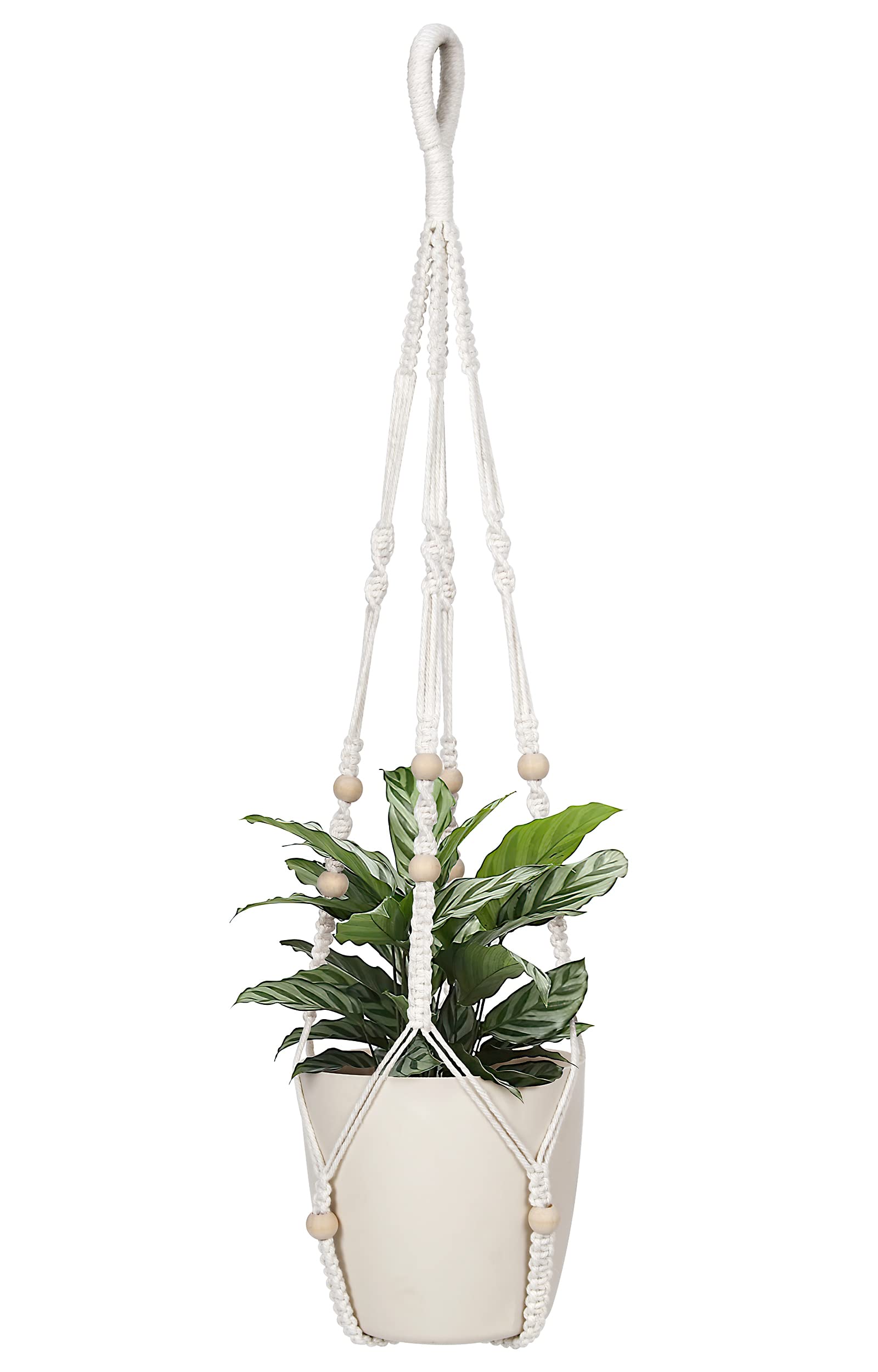 BlueMake Macrame Plant Hanger Indoor Hanging with Wood Beads Macrame Planters No Tassel for Indoor Outdoor Boho Home Decor 35 Inch (Ivory,1pc) — image 1