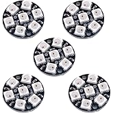 DIYmall 7 X WS2812B RGB LED Rings 7 Bits 5050 Lamp Light with Integrated Drivers, Full Color, Individually Addressable for Arduino ESP8266 Raspberry Pi ESP32 (Pack of 5pcs)