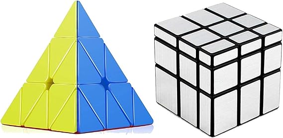 Toy Arena Super Magic Rubik Cube Puzzle Combo Pack Brainstorming Game Multicolor (Pyramid/Silver Mirror)