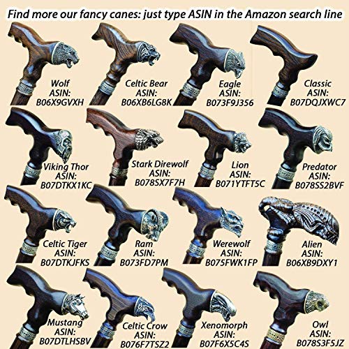 Unique Mens Walking Stick Handmade Carved Wolf Cane for Men Fashionable Sturdy Wooden Canes Custom Walking Staff