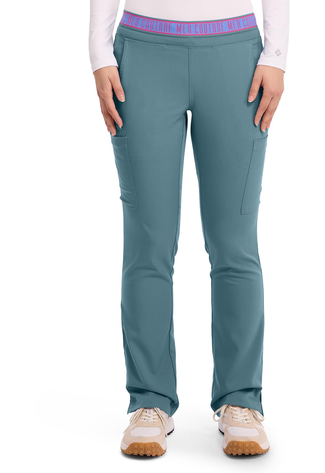 Med Couture Women's Scrub Pant Yoga Pull-On with 7 Pockets Ultra-Soft Rib-Knit Waistband & 2-Way Stretch Technology - MC7739, Image