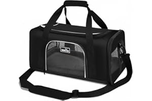 Wakytu TSA Approved Pet Carrier for Small Medium Cats and Dogs | Dog Carrier with Adequate Ventilation | 4 Mesh Windows, 3 Entrance, Locking Safety Zippers, Padded Shoulder Strap, Black