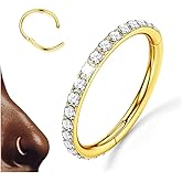 BodyBonita G23 Titanium CZ Nose Rings Hoops - 20G/18G/16G/14G Septum Rings Nose Hoop Clicker Cartilage Earring for Women Helix Rook Tragus Conch Piercing Jewelry Daith Ring Silver/14k Gold Plated