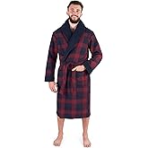 John Christian Men's Bonded Fleece Robe, Blue Check